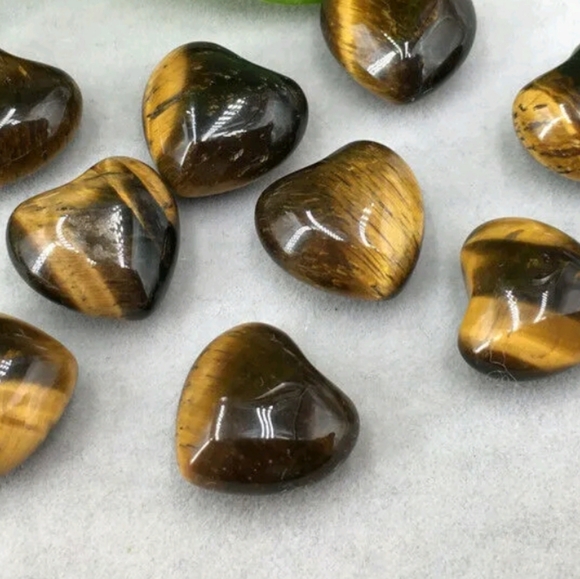 Hand Crafted Other - NWT 2 Natural Tiger eye jasper mini hearts Carved quartz crystal healing stone